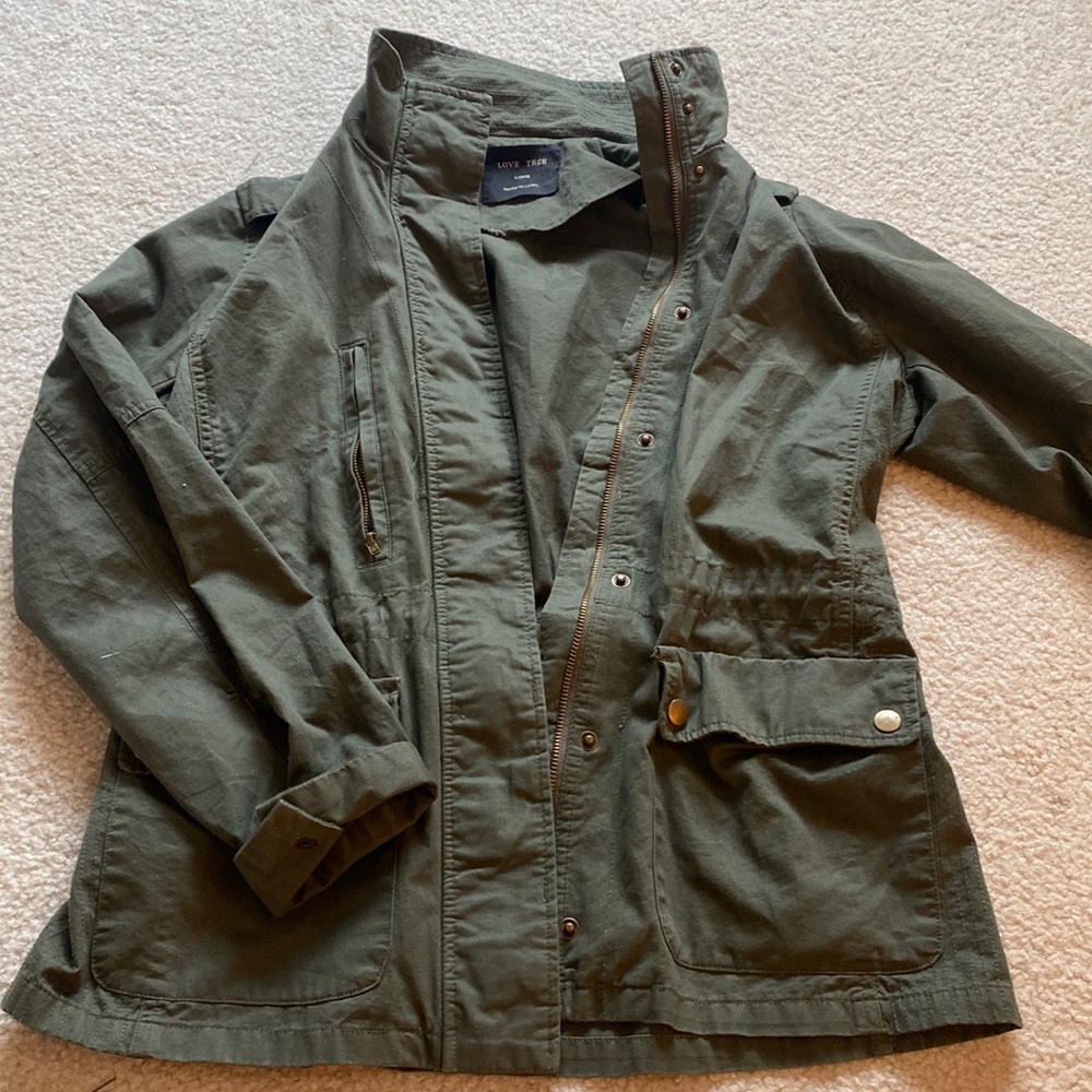 Love Tree Green Utility Jacket Stand-Up Collar